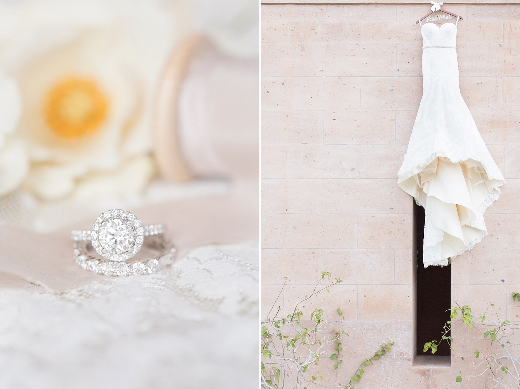 Wedding Dress and Halo Cut Ring