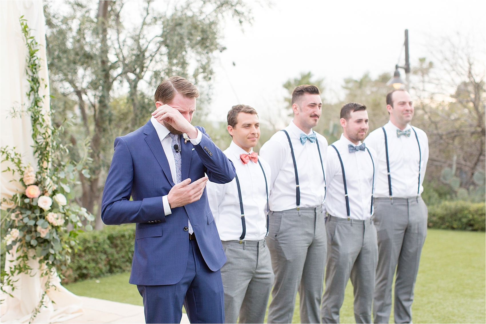 Groom's reaction when the bride comes down the aisle