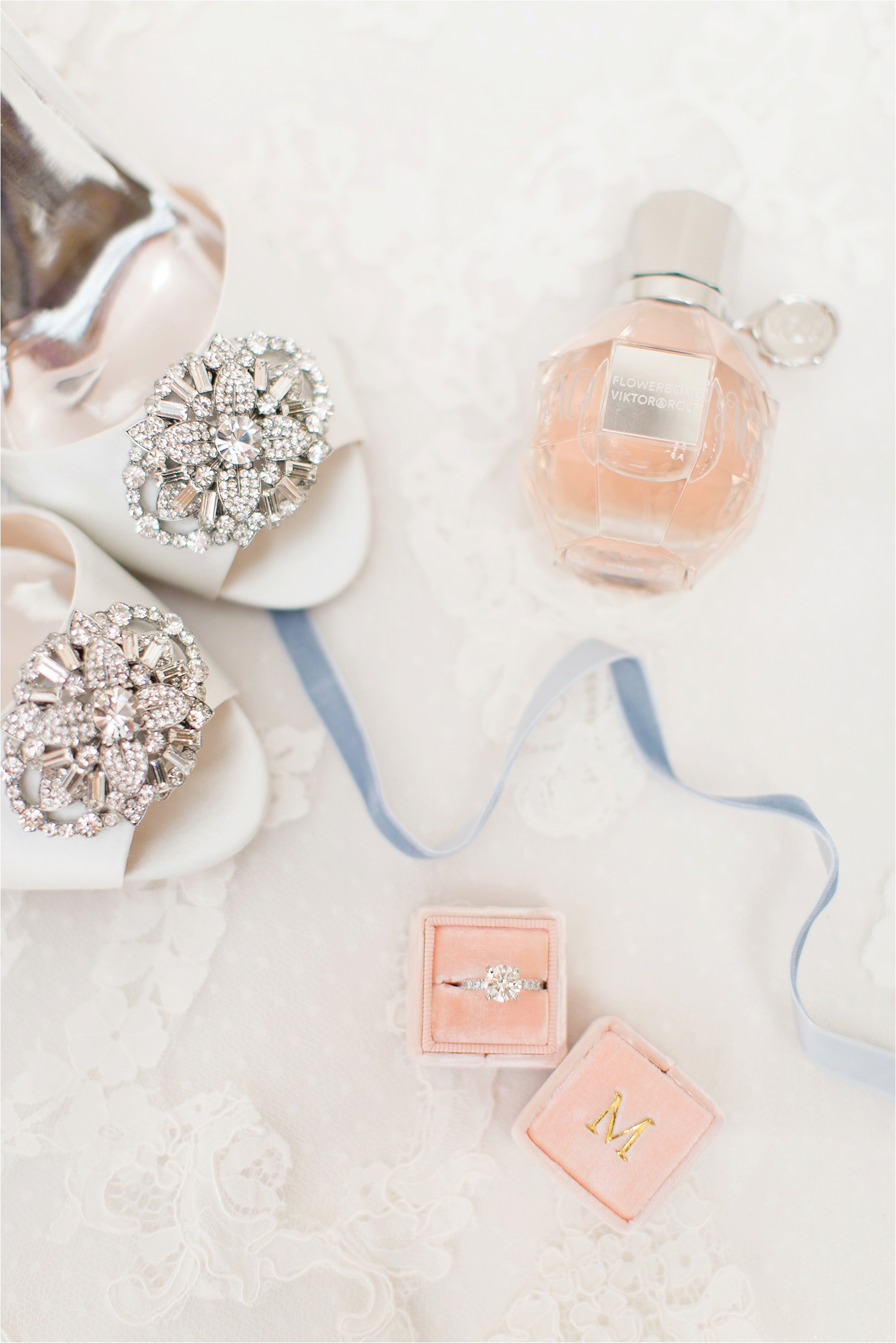 Peach Mrs. Box with Round Cut Solitaire Diamond Wedding Ring