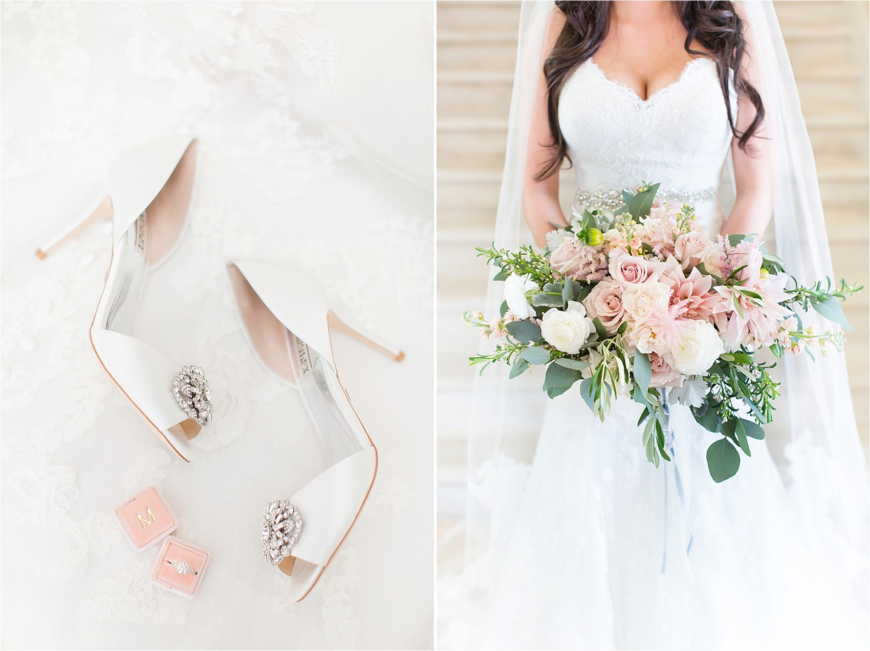 Blush Wedding Bouquet with Bridal Details