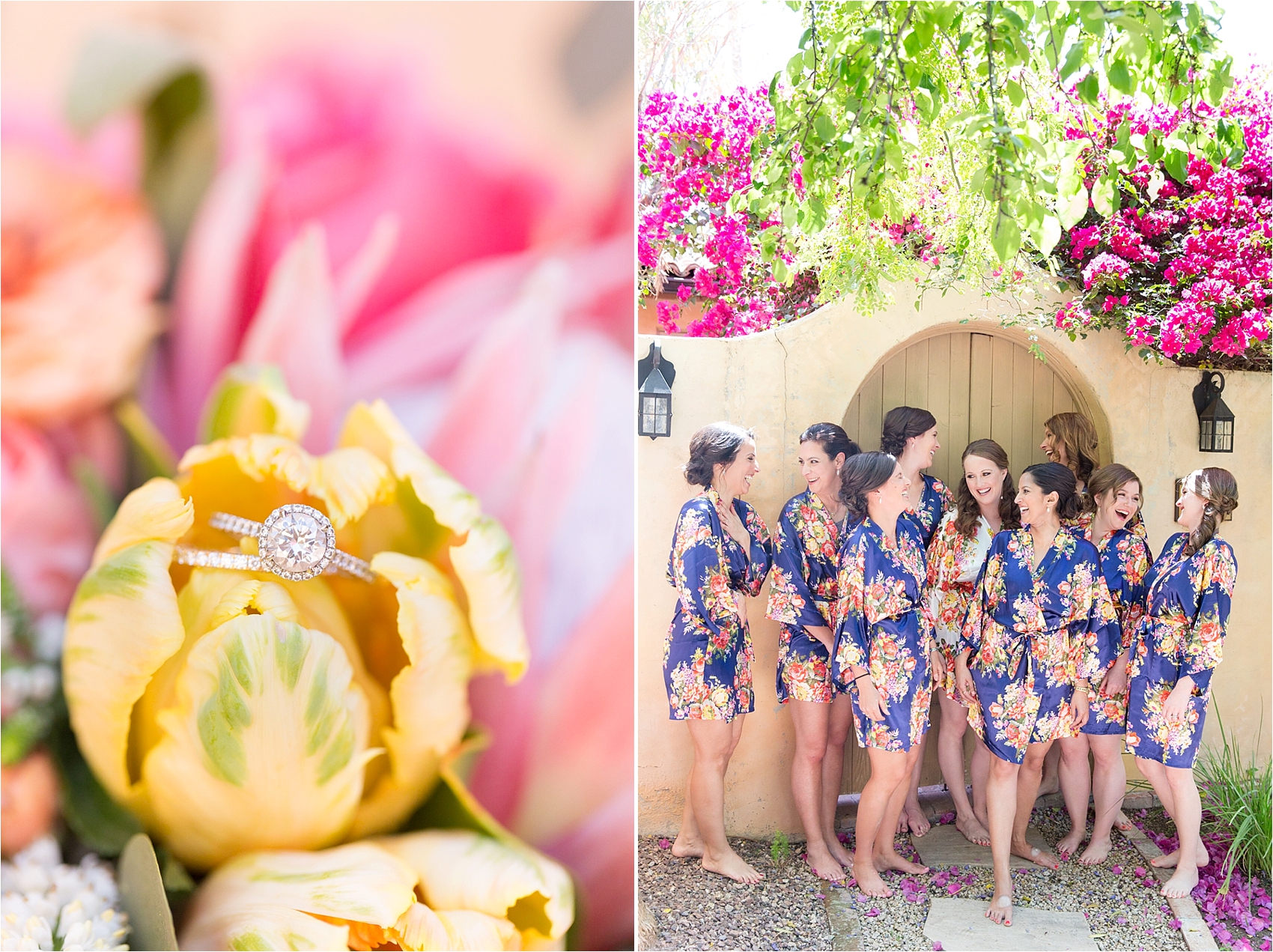 Floral Bridesmaid Robes with Colorful Bouquets at The Royal Palms
