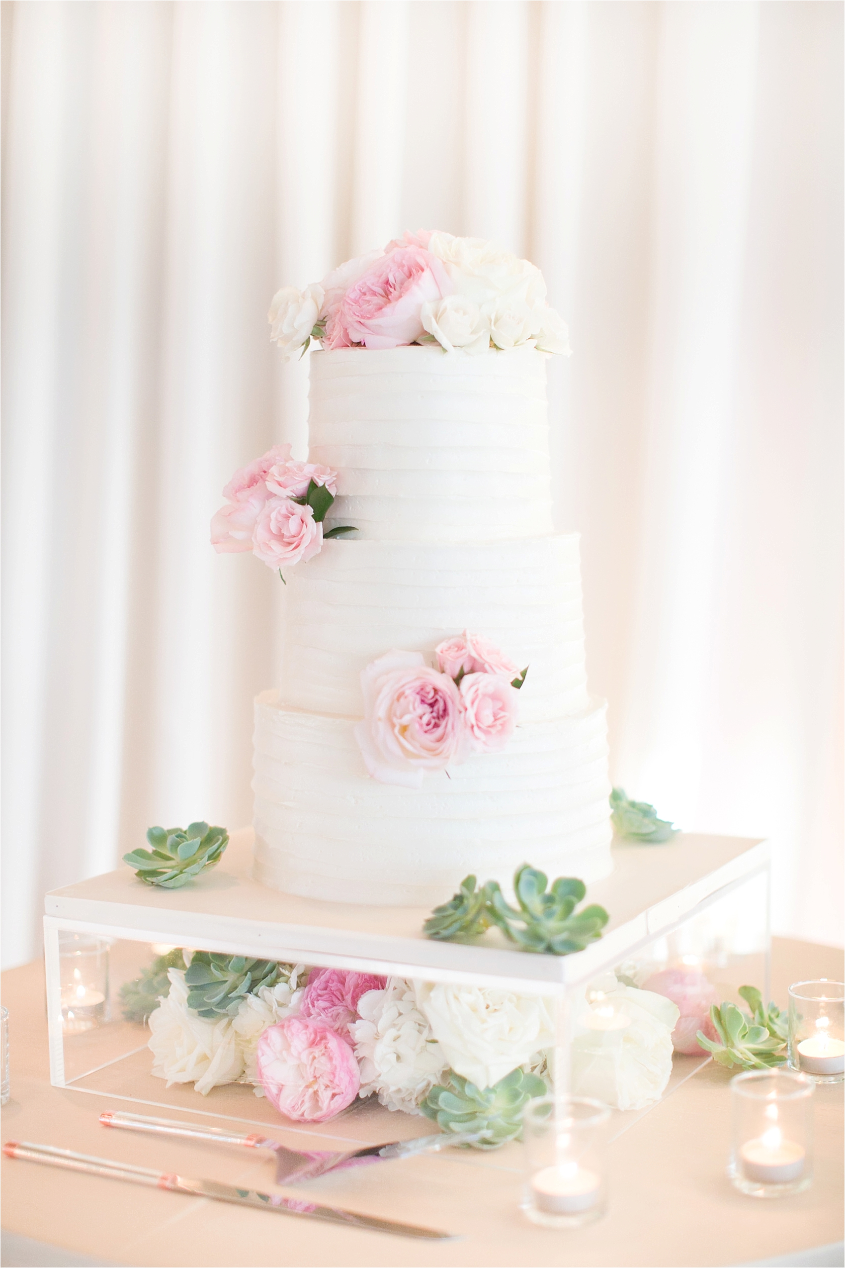 Sanctuary Wedding, White and Blush Pink Succulent Wedding Cake